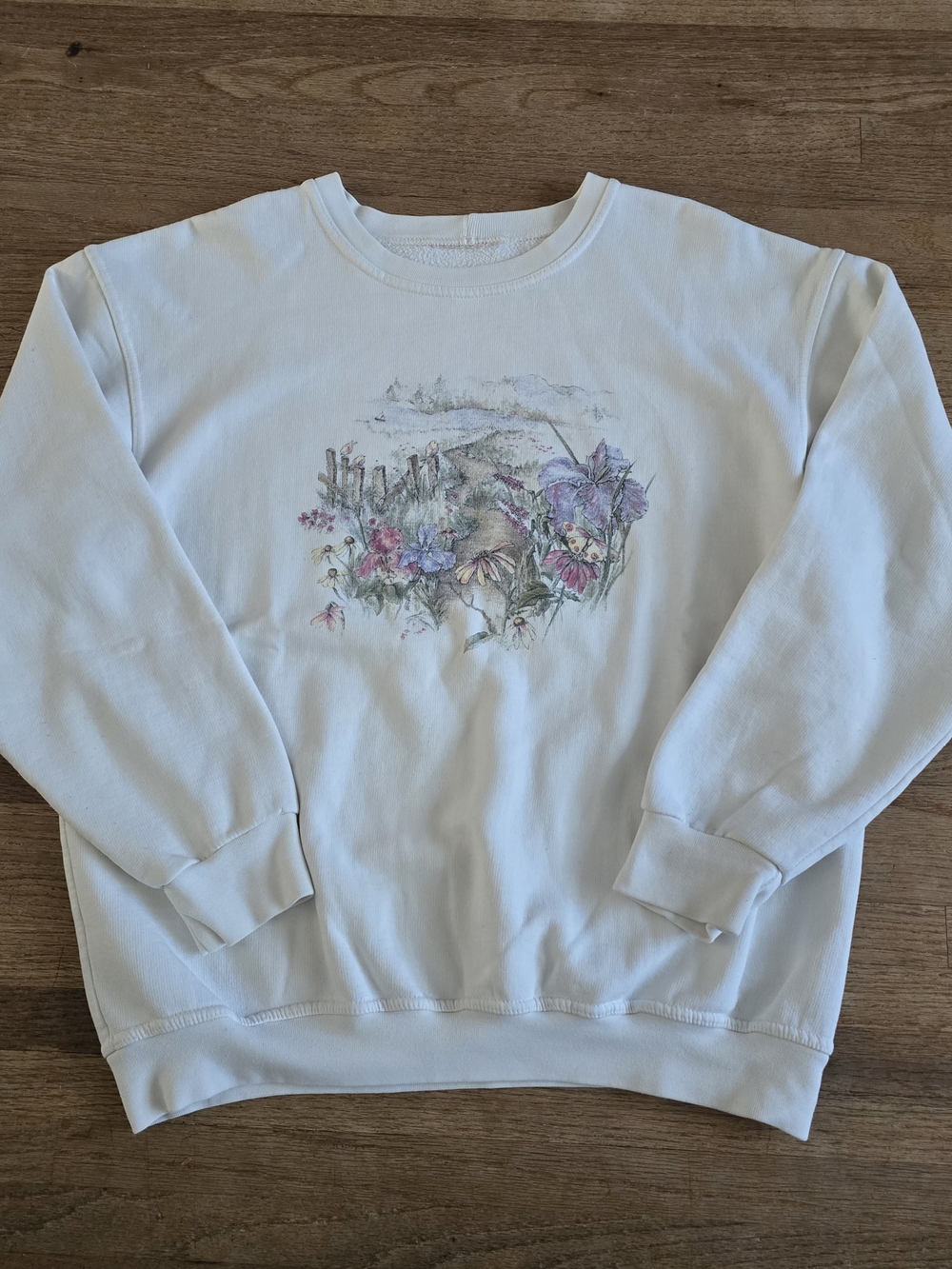 Vintage 90s Northern Reflections Floral Garden Crewneck Sweatshirt White Large